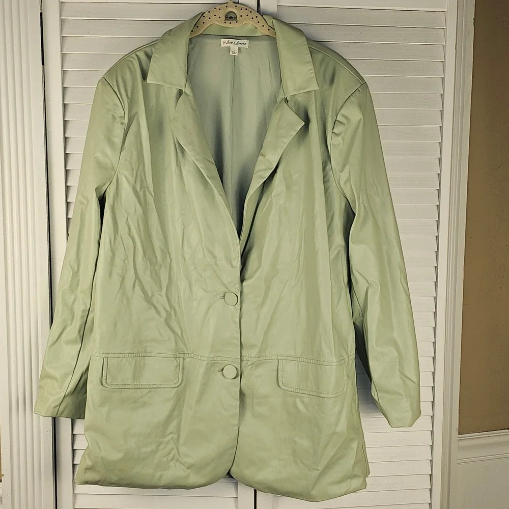 For Love & Lemons Womens Pastel Green Faux Leather‎ Talia Boyfriend Blazer Large